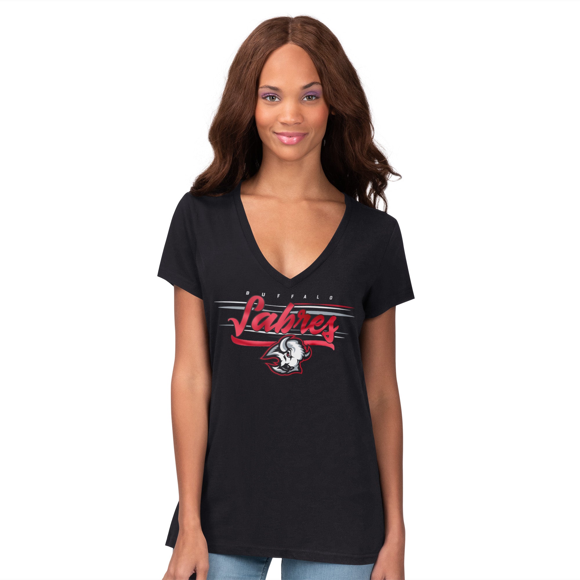 Buffalo Sabres Starter Black Crewneck Sweatshirt with Red and Black Goathead Logo - Front View