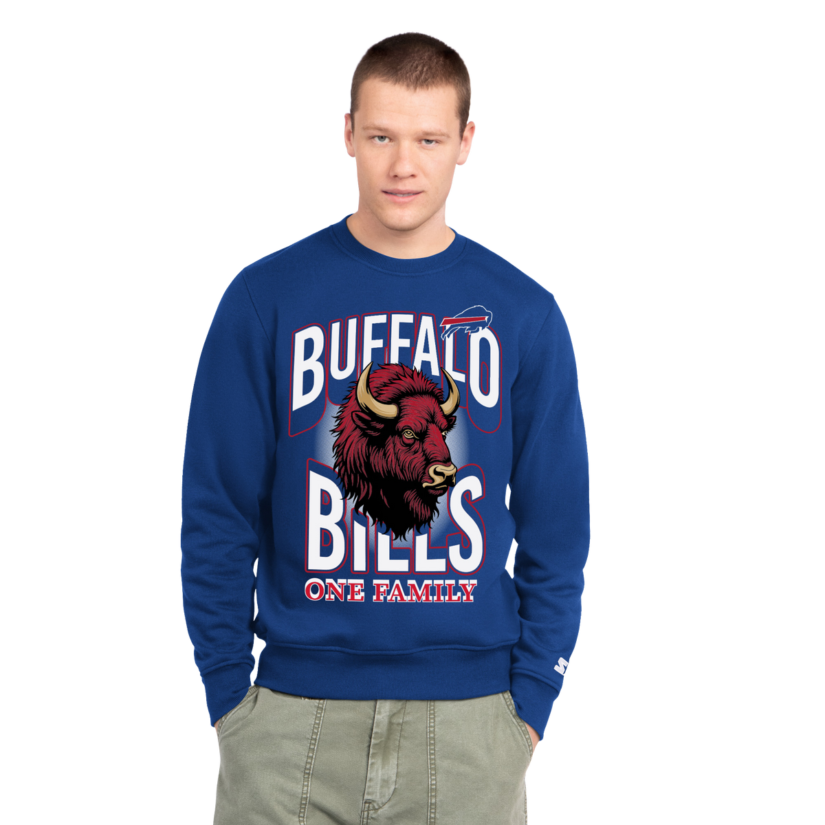 Buffalo Bills Starter One Family Crewneck Sweatshirt in Royal Blue - Front View