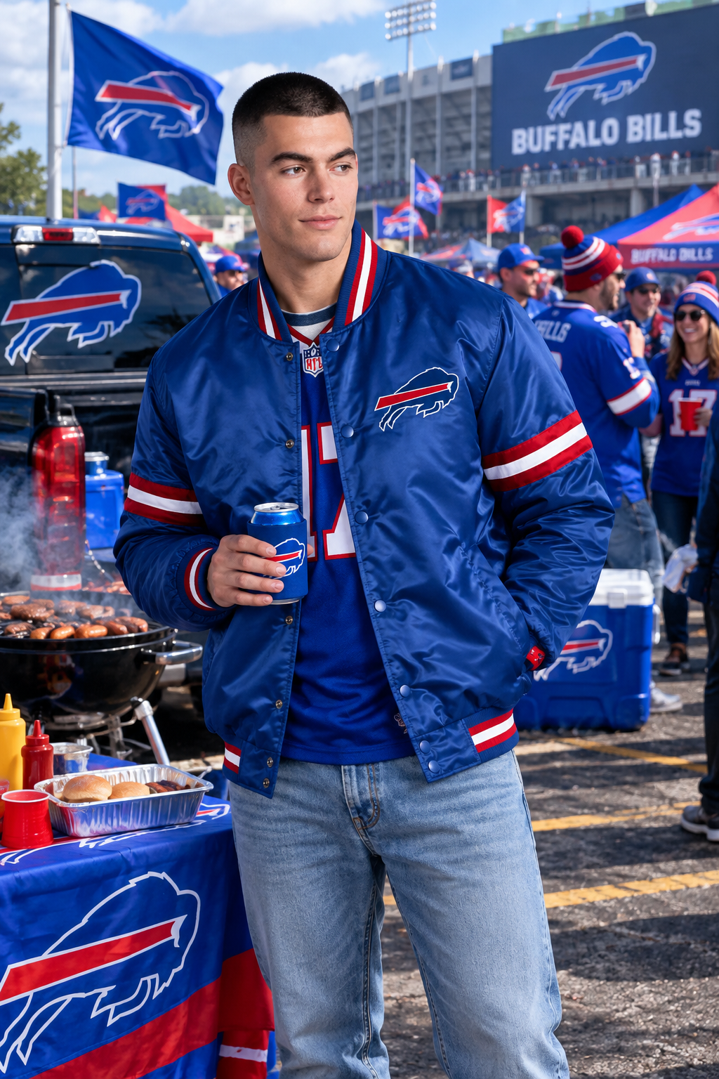 Buffalo Bills Starter Courtside Varsity Jacket - Royal Blue | TeeShirtUniversity