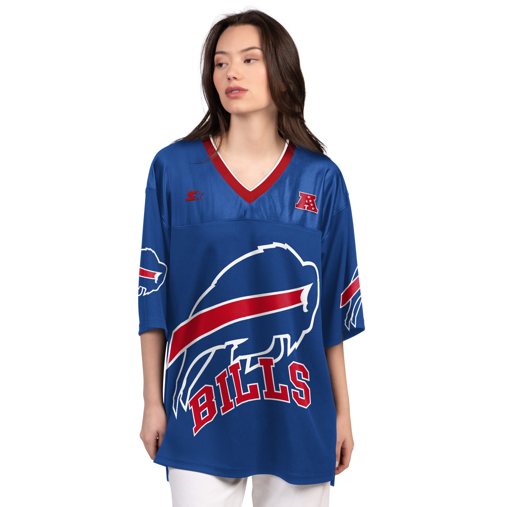 Front view of Buffalo Bills Starter Forward Pass Fashion Jersey in royal blue front view female