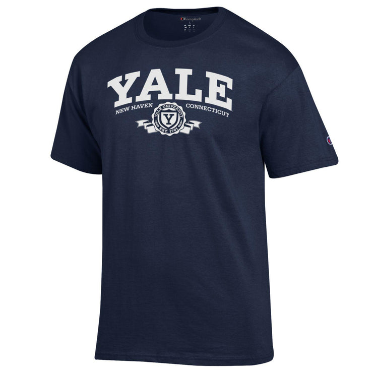 Yale University with Logo NCAA T Shirt, Navy - TeeShirtUniversity.com 