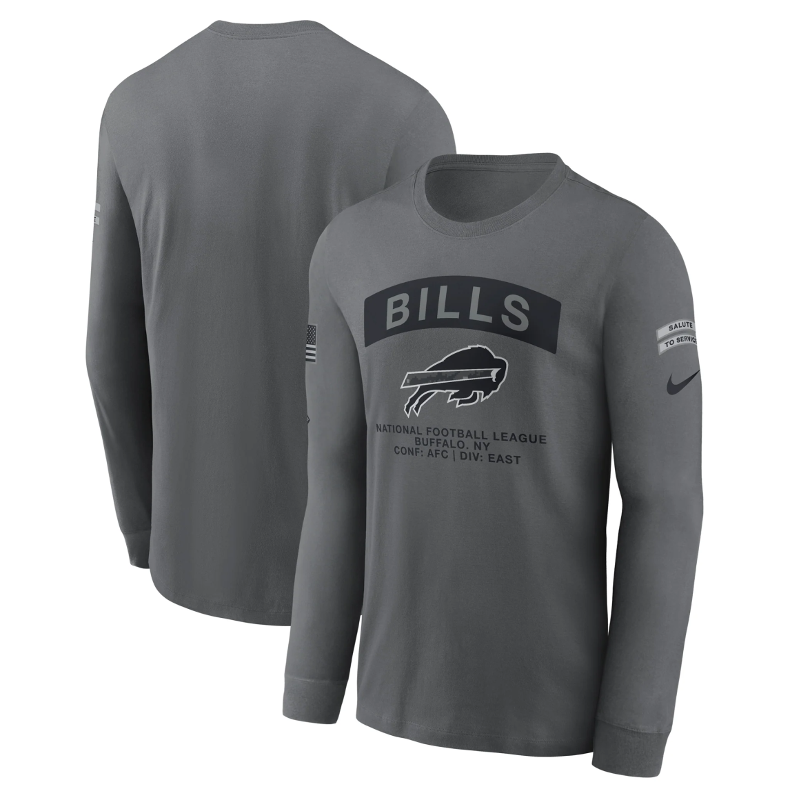 Buffalo Bills Nike 2026 Salute to Service Long Sleeve T-Shirt - Gray | TeeShirtUniversity
