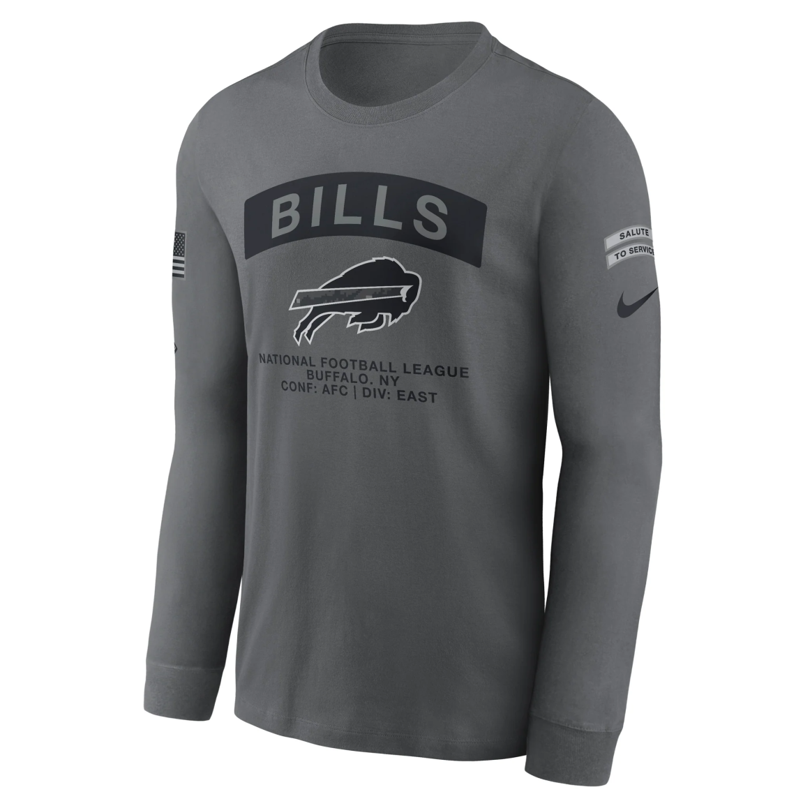 Buffalo Bills Nike Salute to Service Gray Long Sleeve T-Shirt Front View