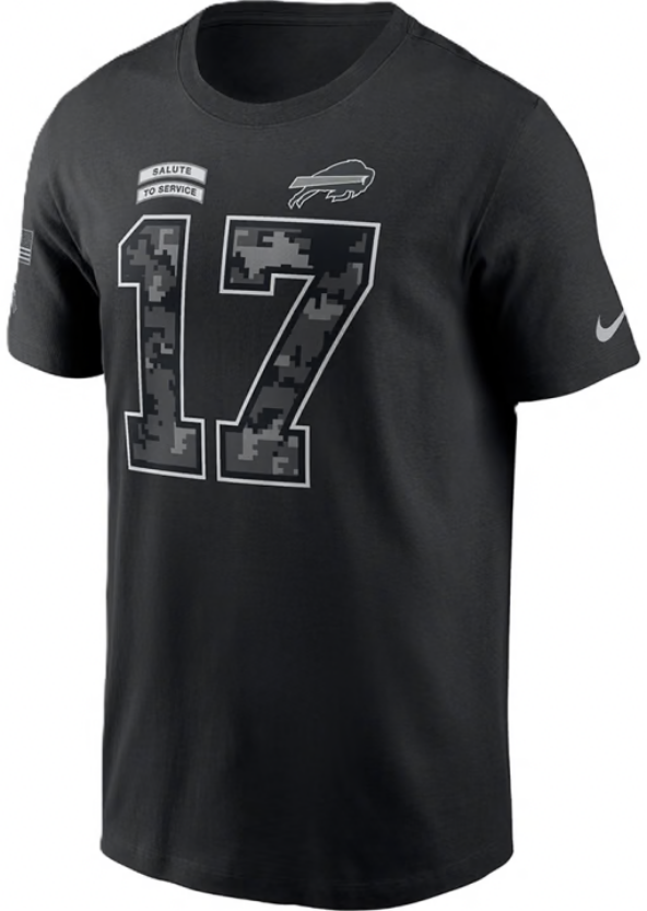 Men's Josh Allen Buffalo Bills Black Nike Salute to Service T-Shirt Front View 