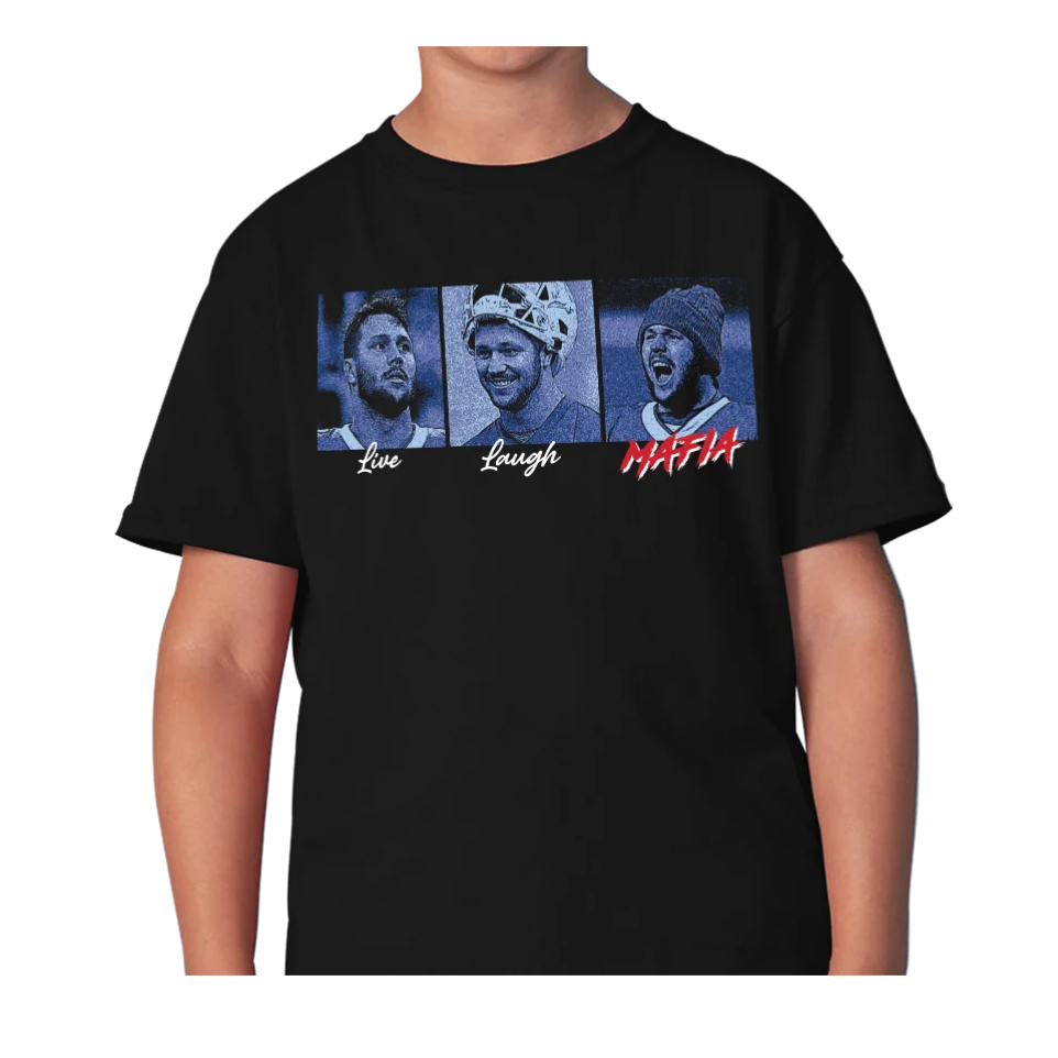 Black Live Laugh Mafia graphic t-shirt featuring Josh Allen by 26 Shirts