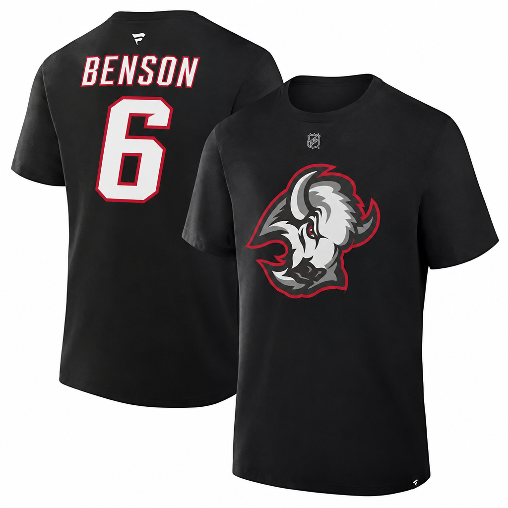 Zach Benson #6 Buffalo Sabres Retro Goathead Black Player t-shirt