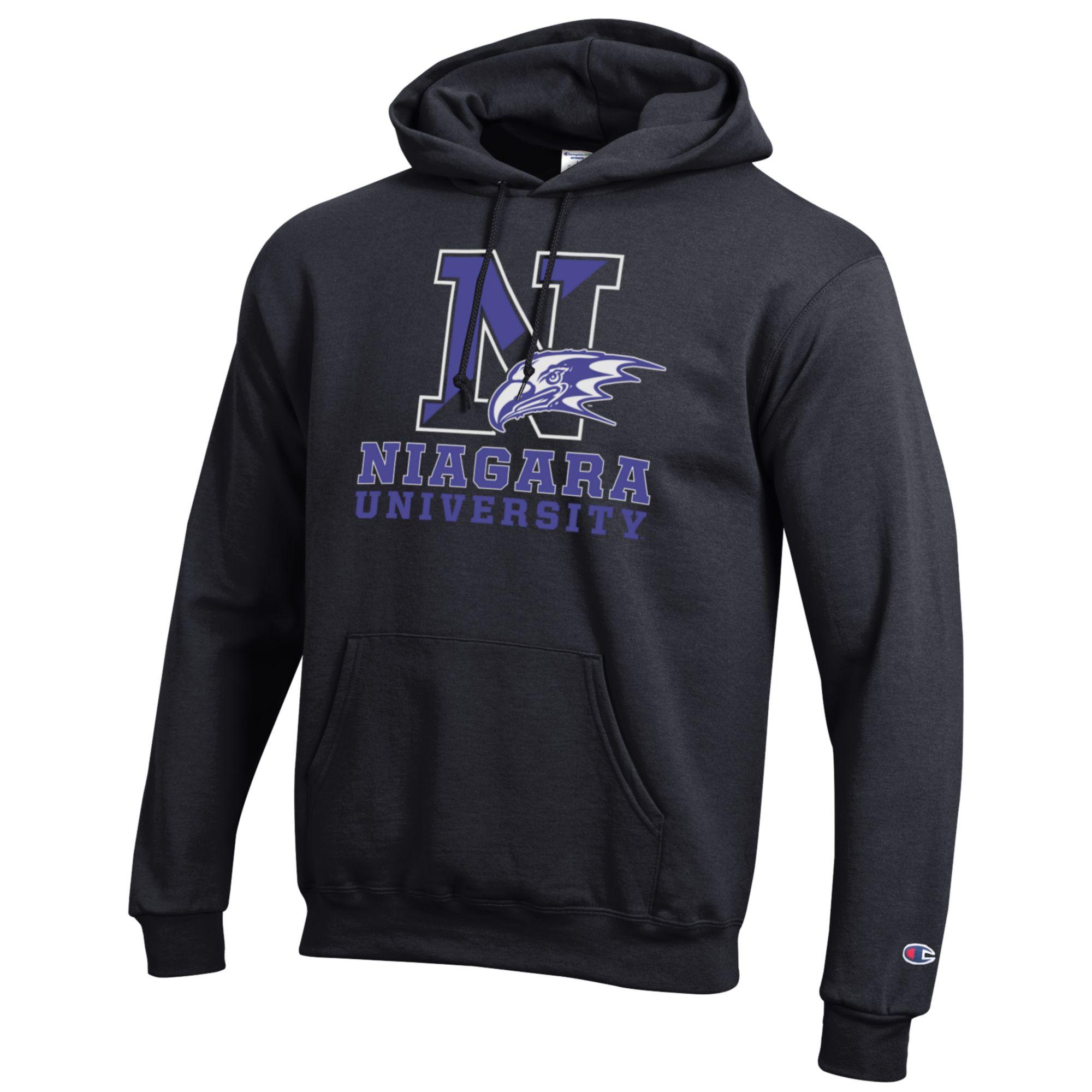 Champion Black Niagara University Purple Eagles Hoodie Front View