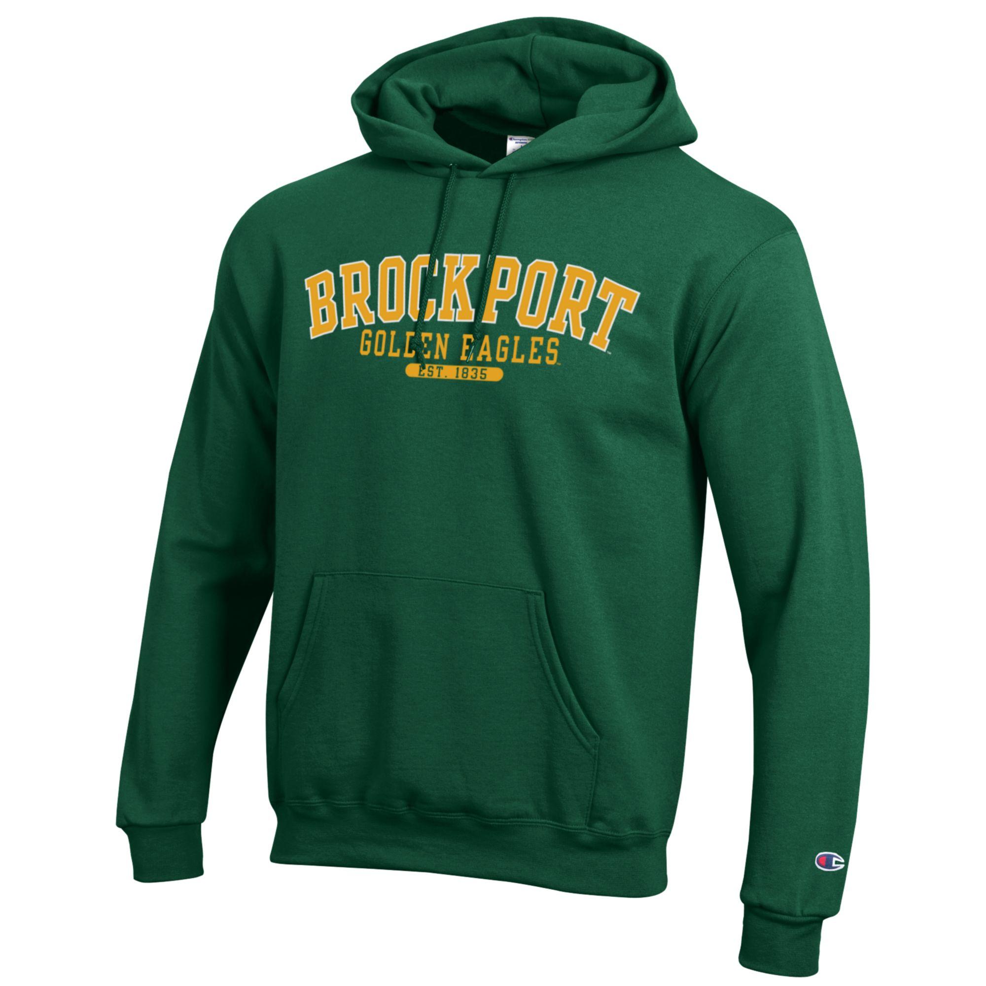 Champion Brockport State (SUNY) Green Hooded Sweatshirt front view