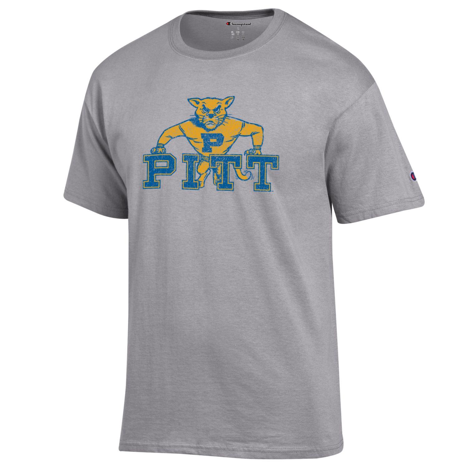 Pitt, University of Pittsburgh - Vintage panther behind Pitt logo T-shirt - TeeShirtUniversity.com 