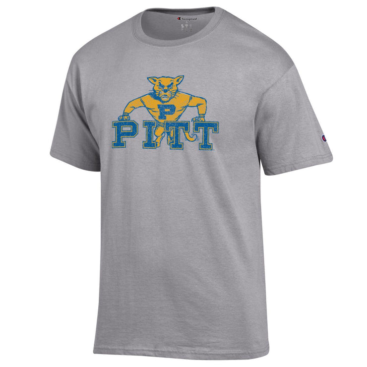 Pitt, University of Pittsburgh - Vintage panther behind Pitt logo T-shirt - TeeShirtUniversity.com 