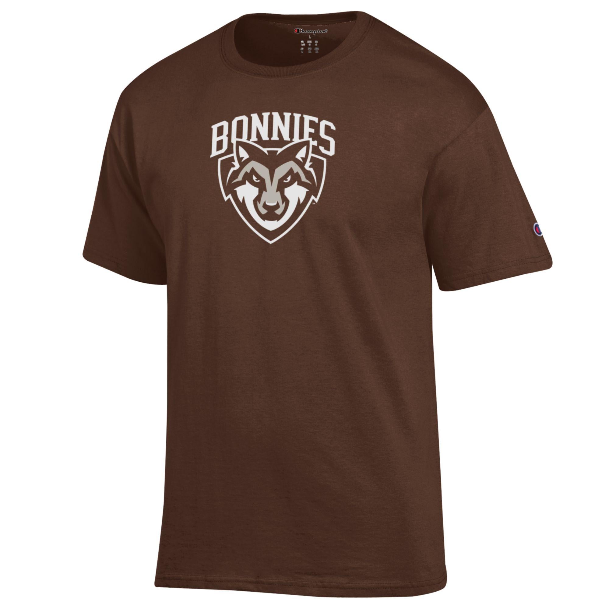 ST Bonaventure University Bonnies Over Shield Logo T-shirt Brown