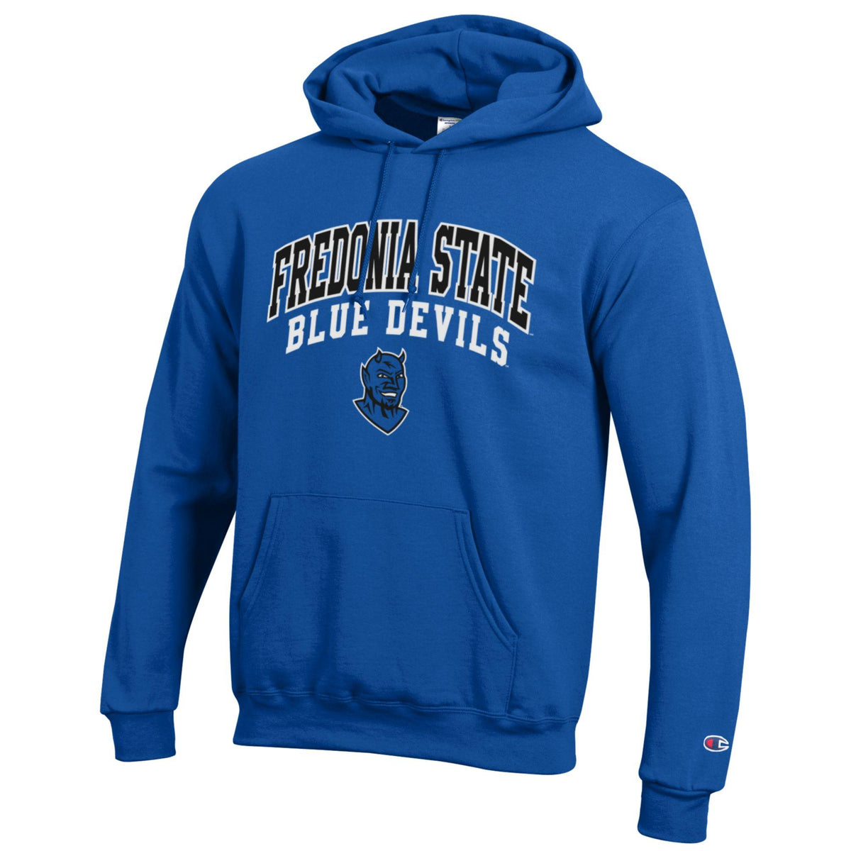 Champion SUNY Fredonia Blue Devils Royal Blue hooded sweatshirt front view