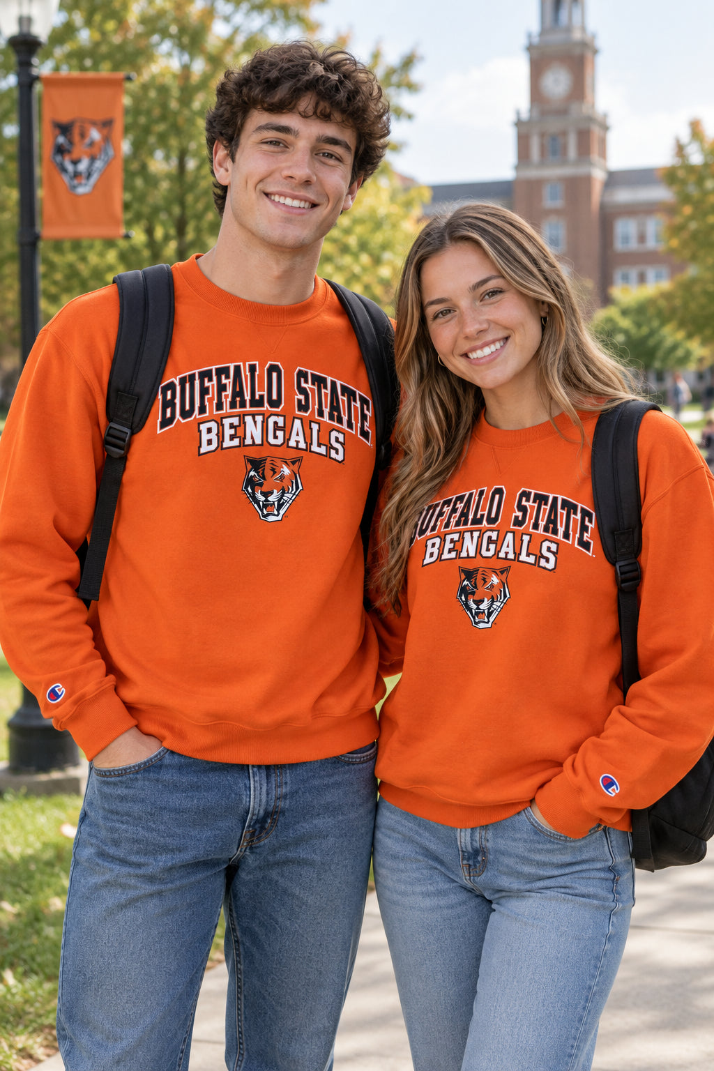 Buffalo State University (SUNY) Powerblend Champion Crewneck Sweatshirt - Orange