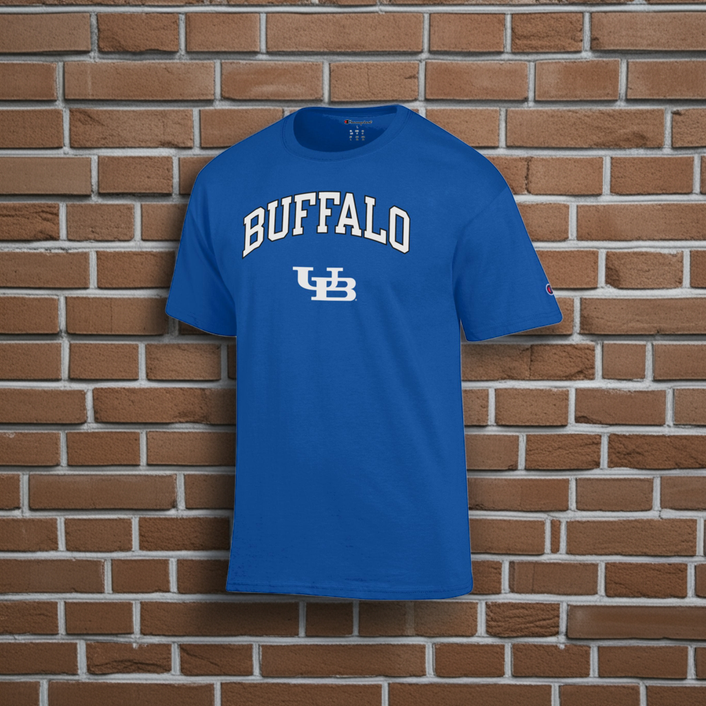 university at buffalo gear University at Buffalo Arched Buffalo over UB T-Shirt Medium / Blue