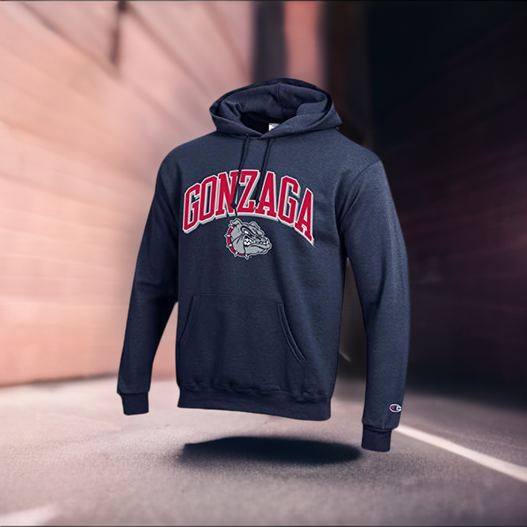 Gonzaga Arched Over Logo NCAA Hooded Sweatshirt - TeeShirtUniversity.com 