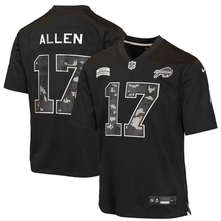 Josh Allen Buffalo Bills Black Salute to Service Nike Jersey Front View