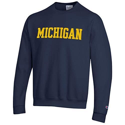 Champion Michigan University Straight Wordmark Crewneck Sweatshirt - TeeShirtUniversity.com