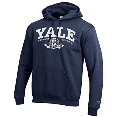 Champion Yale University with Logo NCAA Hooded Sweatshirt, Navy - TeeShirtUniversity.com